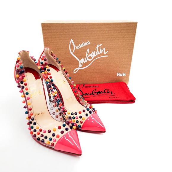 Christian Louboutin Shoes - Christian Louboutin Patent Leather PVC Spike Me 100 Pink Pumps Heels 38